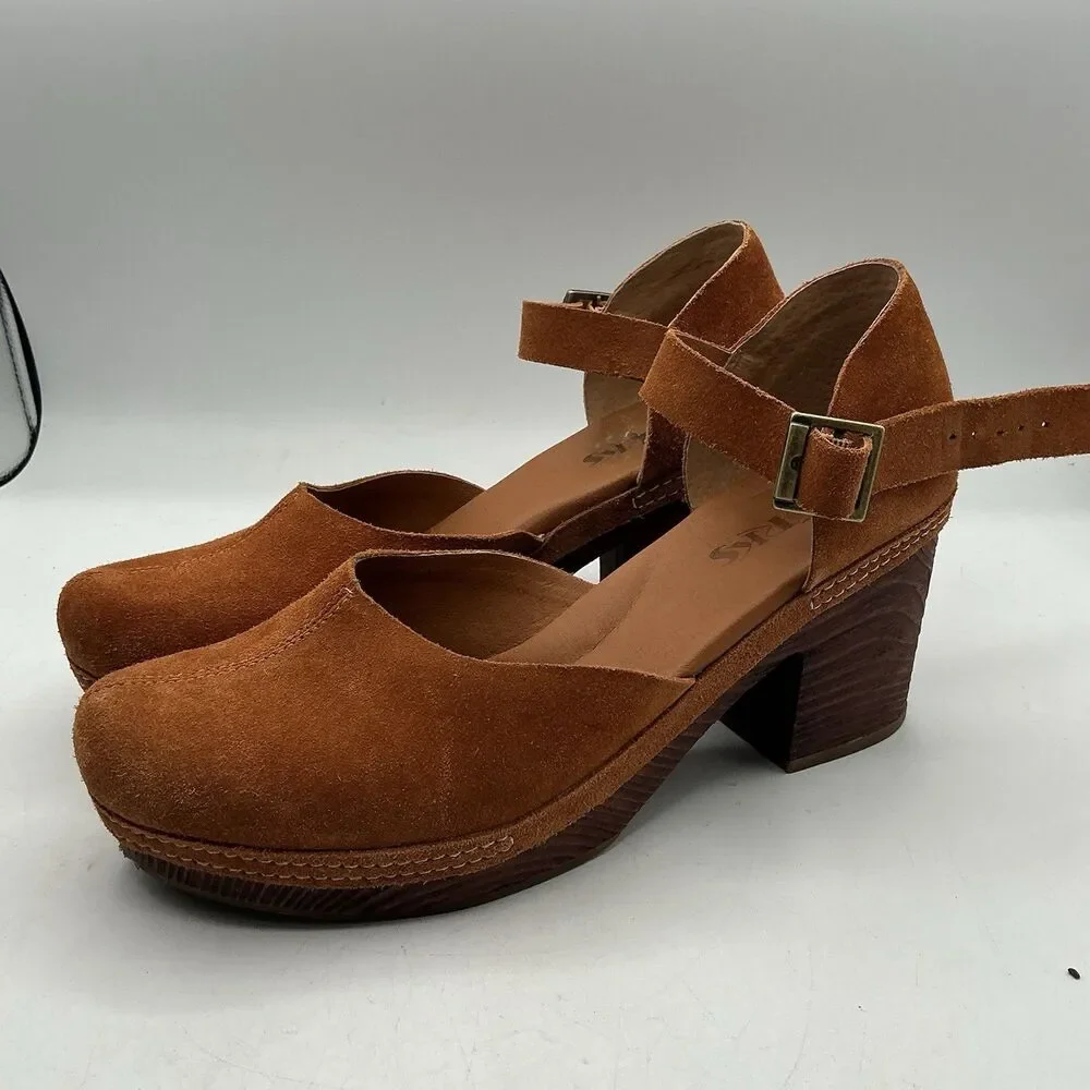 Korks Women’s Size 11 Brown Suede Ankle Strap Platform Block Heel Shoes